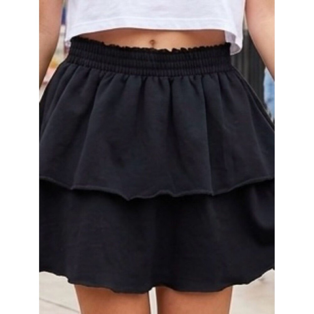NWT Hem & Thread Black Tiered Mini Skirt with Smocked Waistband and Raw Hem